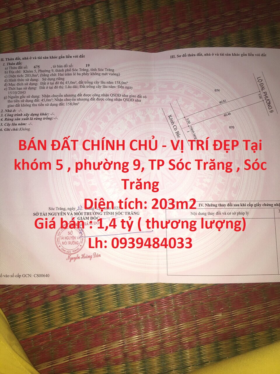 BÁN ĐẤT CHÍNH CHỦ - VỊ TRÍ ĐẸP Tại TP Sóc Trăng - Giá Cực Rẻ 13839927