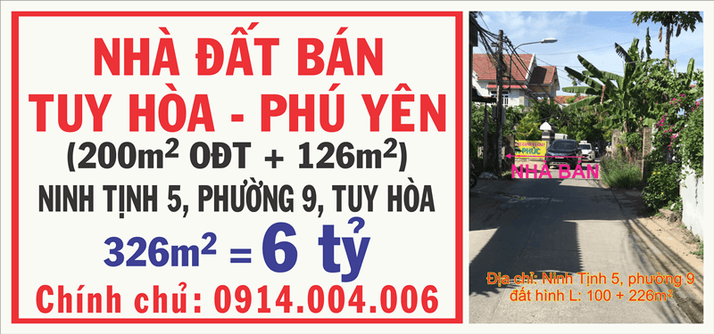 Bán nhà mặt phố tại Đường Ninh Tịnh, Tuy Hòa,  Phú Yên diện tích 326m2  giá 6 Tỷ 13849521