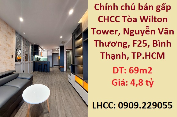 Chính chủ bán gấp CHCC Tòa Wilton Tower, Nguyễn Văn Thương, F25, Bình Thạnh, 0909229055
 13908636