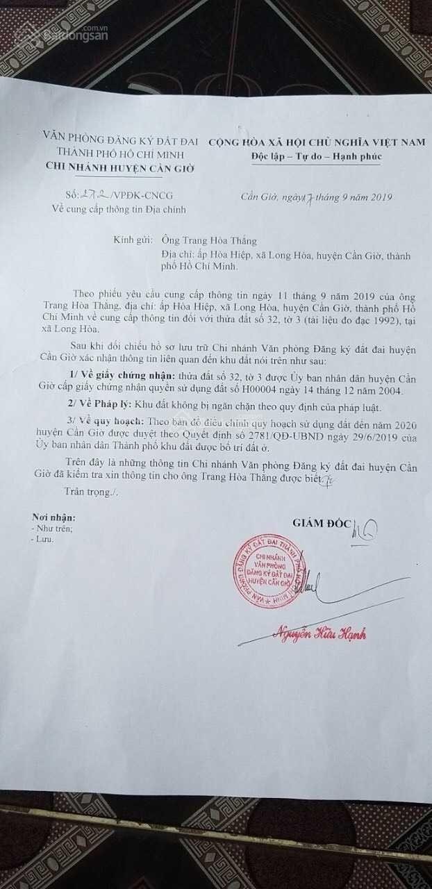 Bán Gấp Đất Huyện Cần Giờ. DT 8808m². Giảm mạnh còn 68 tỷ 13918450