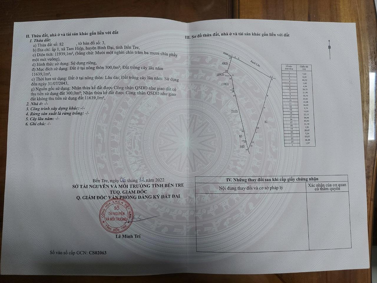 ĐẤT CHÍNH CHỦ - Cần Bán Nhanh Đất tại Xã Tam Hiệp, Huyện Bình Đại, Bến Tre 13939345