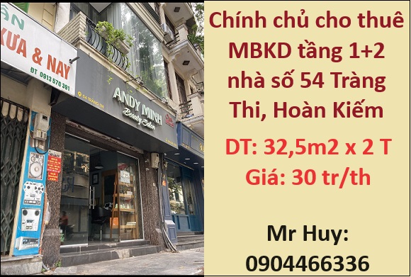 ✔️Chính chủ cho thuê MBKD tầng 1+2 nhà số 54 Tràng Thi, Hoàn Kiếm; 30tr/th; 0904466336
 13941117