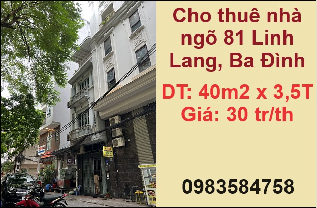 Cho thuê nhà ngõ 81 Linh Lang, quận Ba Đình, 30tr/th; 0983584758
 13973727
