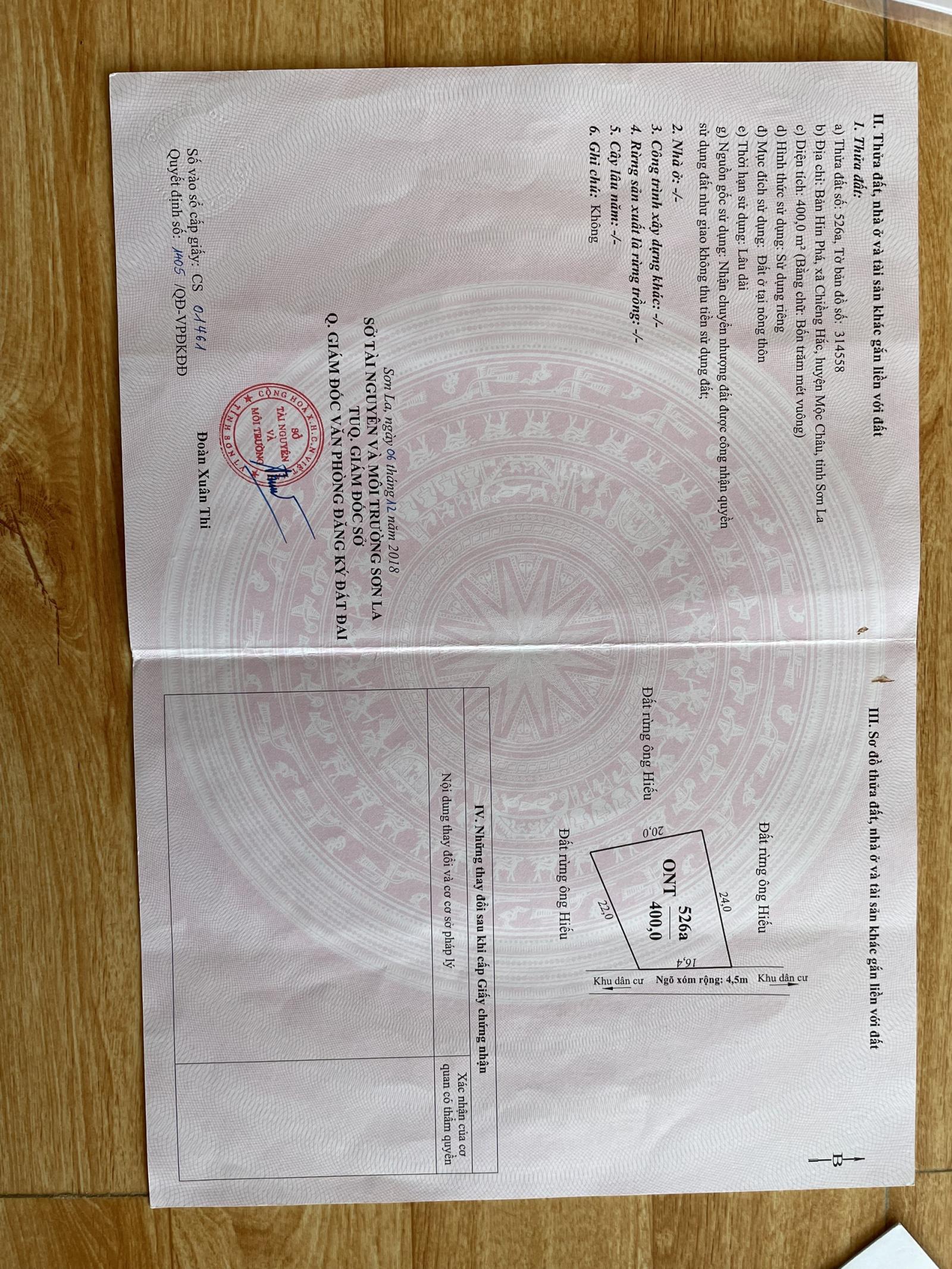 Cần bán gấp lô đất gần trung tâm Mộc Châu giá rẻ  13984343