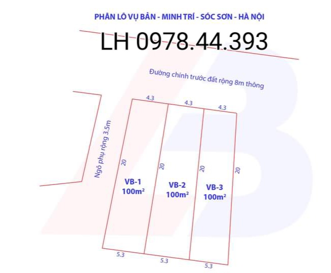 Bán đất phân lô Vụ Bản, Minh Trí, Sóc Sơn, Hà Nội, dt 100m2, mt 4,3m, giá trên 11 triệu 14010341