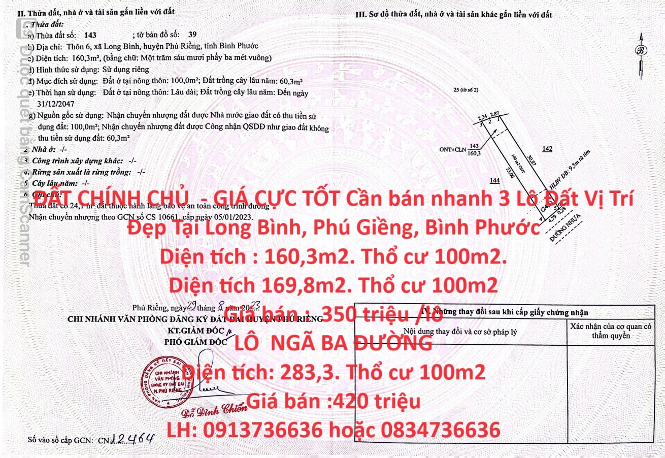 ĐẤT CHÍNH CHỦ  - GIÁ CỰC TỐT Cần bán nhanh 3 Lô Đất Vị Trí Đẹp Tại Long Bình, Phú Giềng, Bình Phước 14031122