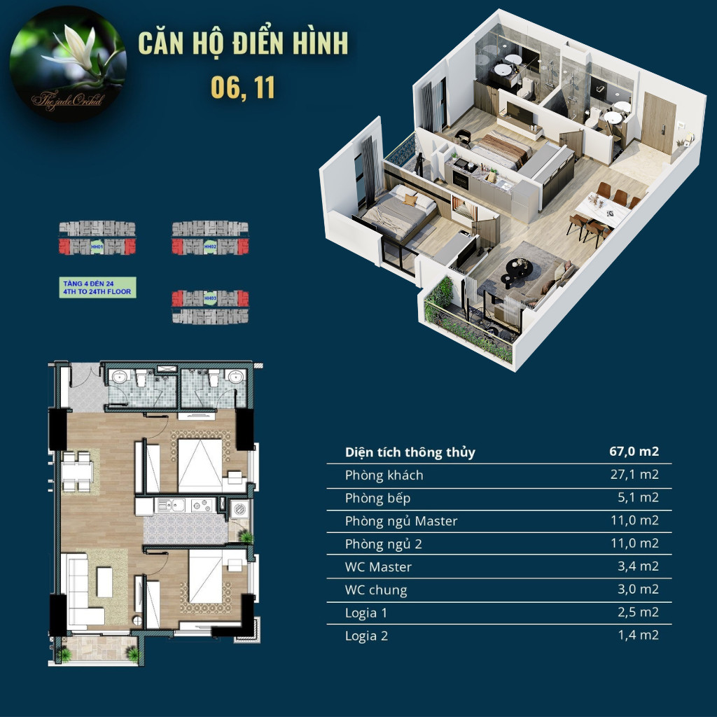 Qũy căn hộ 2PN - 4PN tòa HH3PKD chủ đầu tư dự án The Jade Orchid Phạm Văn Đồng - đối diện Ciputra 14076299