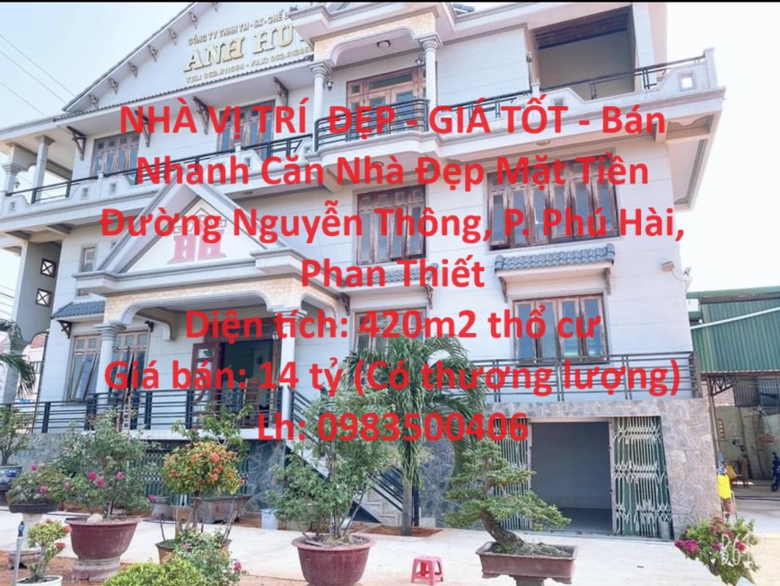NHÀ VỊ TRÍ  ĐẸP - GIÁ TỐT - Bán Nhanh Căn Nhà Đẹp Mặt Tiền Đường Nguyễn Thông, P. Phú Hài, Phan 14086350