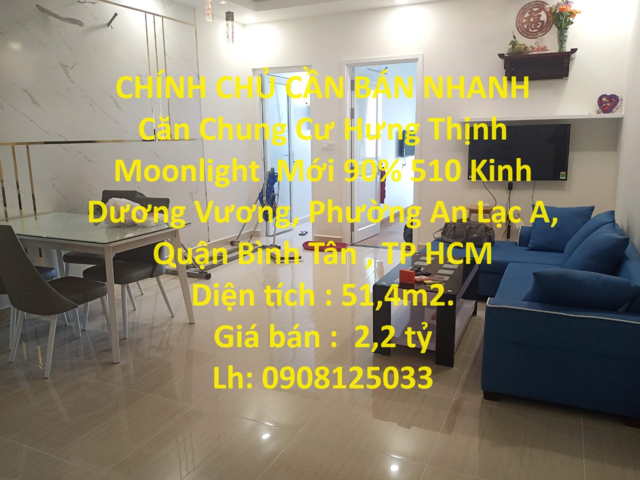 CHÍNH CHỦ CẦN BÁN NHANH  Căn Chung Cư Hưng Thịnh Moonlight  Mới 90% Tại Quận Bình Tân , TP HCM 14086511