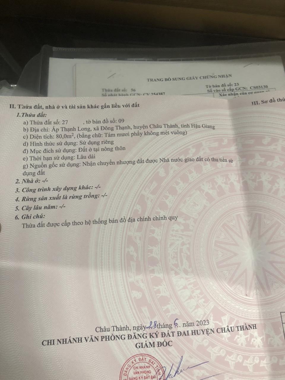 ĐẤT ĐẸP - GIÁ TỐT - CẦN BÁN Lô Đất  Tại KDC Tân Phú Thạnh - Châu Thành - Hậu Giang 14131153