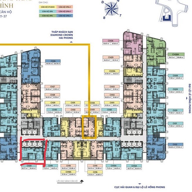 Bán cắt lỗ 400 tr  căn hộ 2 ngủ diên tích 60M  tòa nhà DOJI Lê Hồng Phong 14147773