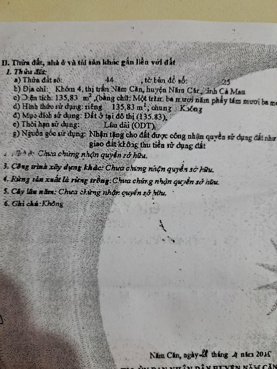 CHÍNH CHỦ CẦN BÁN NHÀ ĐẤT TẠI Thị Trấn Năm Căn, Huyện Năm Căn, Cà Mau 14159326