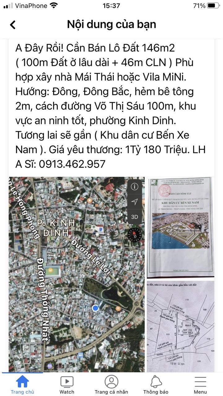 ĐẤT ĐẸP – Chính Chủ Cần Bán Lô Đất tại Phường Kinh Dinh, thành phố PR TC,  tỉnh Ninh Thuận 14202568