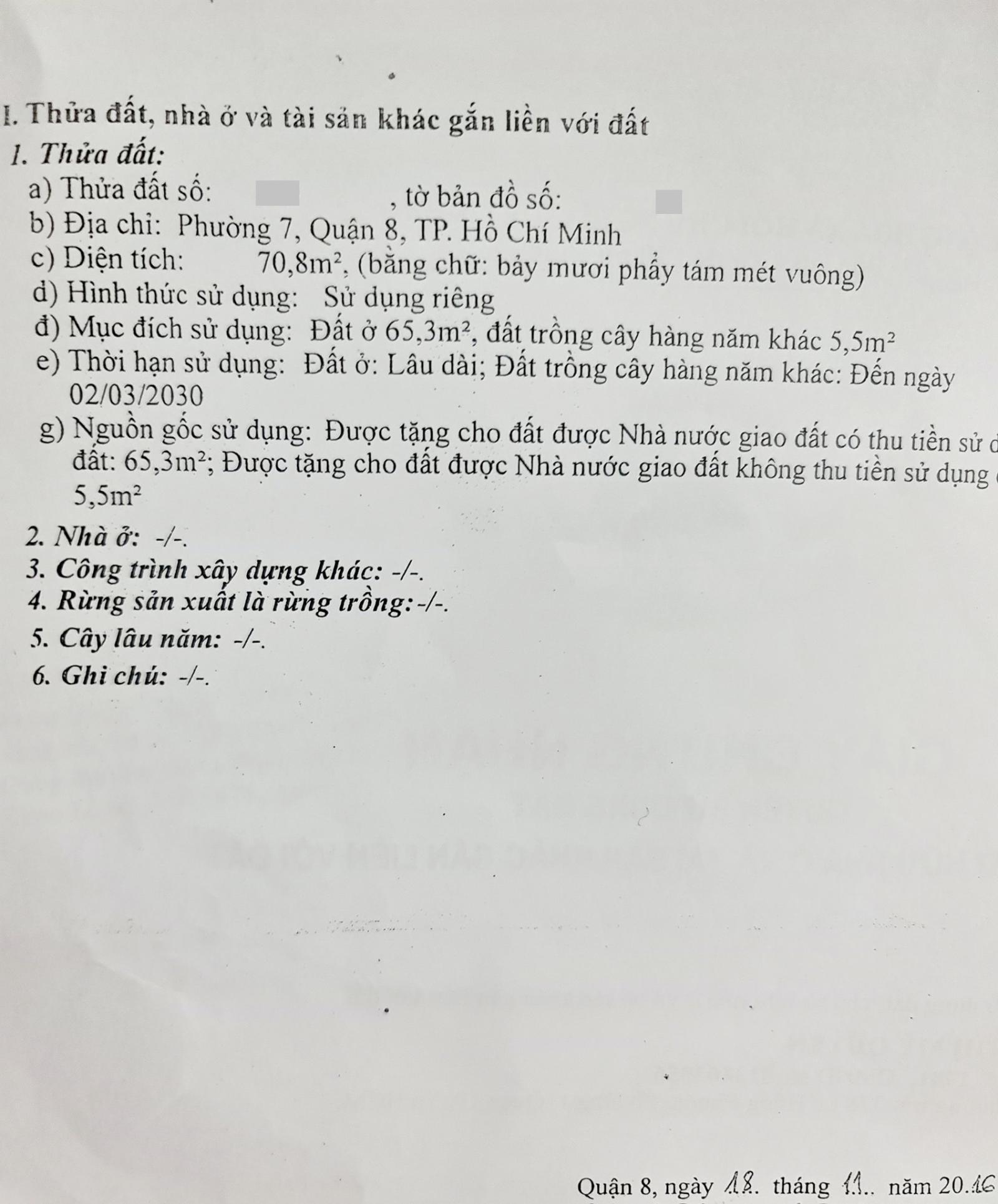 Bán ĐẤT thổ cư Rất Rẻ Quận 8, vuông vức, không qui hoạch, không lộ giới 14203294