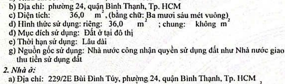 Nhà 2 tầng 4x9m 229/2E Bùi Đình Túy 4.5 tỷ 15975510