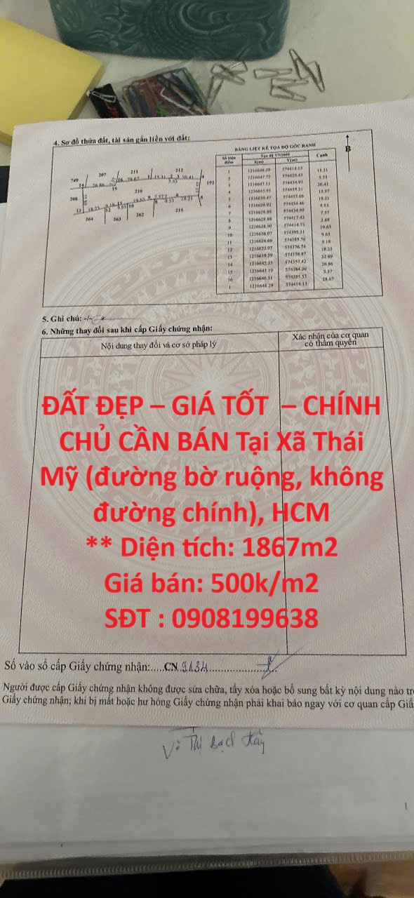 ĐẤT ĐẸP – GIÁ TỐT  – CHÍNH CHỦ CẦN BÁN Tại Xã Thái Mỹ (đường bờ ruộng, không đường chính), HCM 15975693