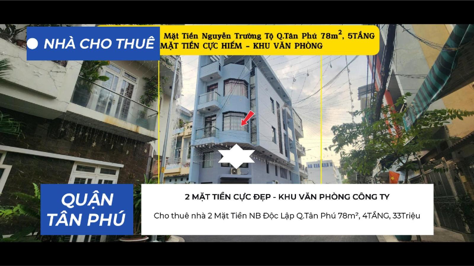 Cho thuê nhà 2 Mặt Tiền NB Độc Lập Q.Tân Phú 78m², 5TẦNG, 35Triệu 15976125