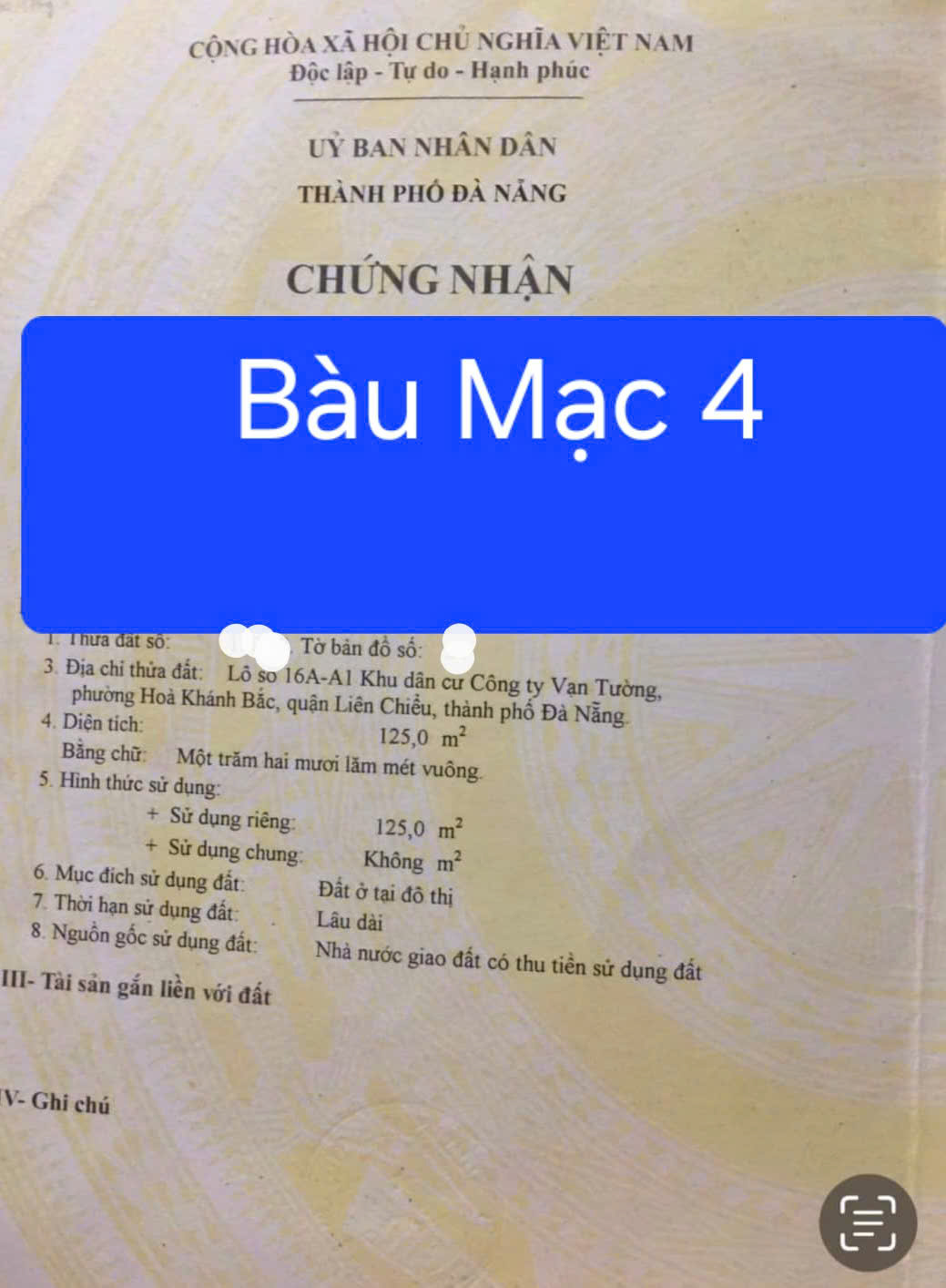 Bán đất đường Bàu Mạc 4 - Gần biển thoáng mát-DTĐ: 125m2 (5x25)m 15976325