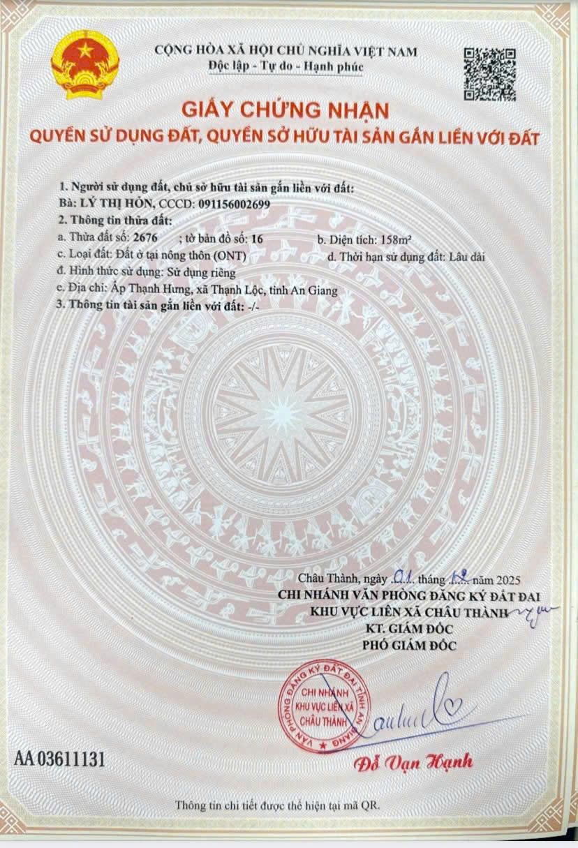 BÁN ĐẤT NỀN GIÁ TỐT THẠNH LỘC – CHÂU THÀNH – KIÊN GIANG 15976423