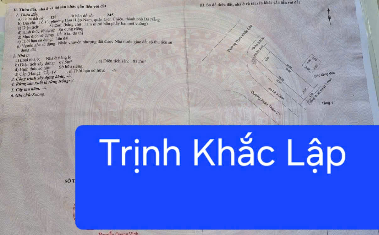 🔴💥Bán đất 2 mặt tiền đường 7,5m TRỊNH KHẮC LẬP & XUÂN THIỀU 23 15976946