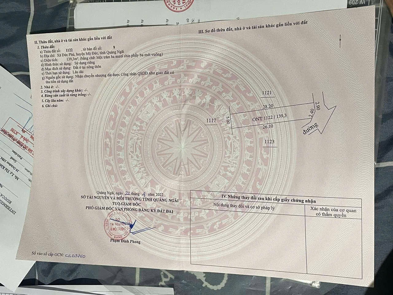 ĐẤT  ĐẸP- GIÁ TỐT- CẦN BÁN NHANH LÔ ĐẤT ĐẸP Tại  xã đức phú, mộ Đức, Quảng ngãi 15977062