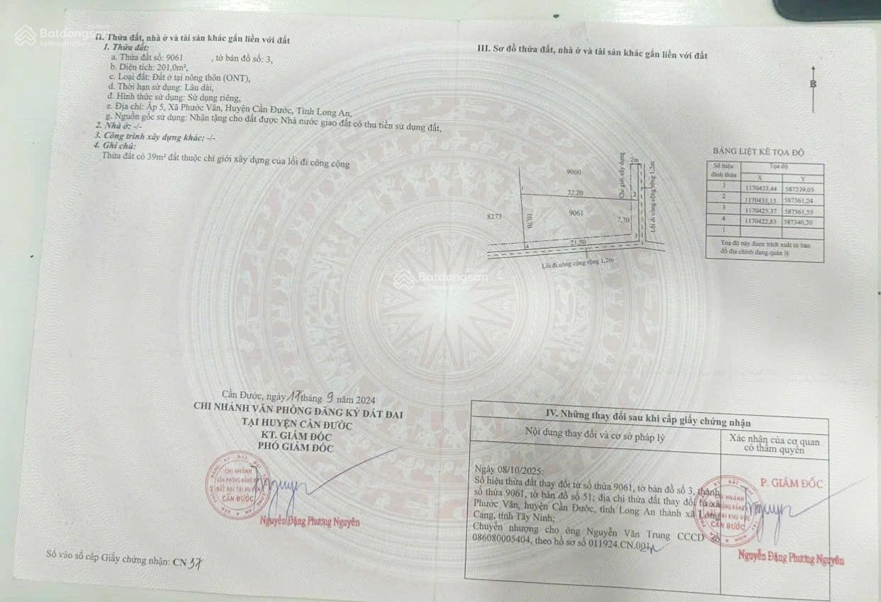 CHÍNH CHỦ BÁN ĐẤT THỔ CƯ SẴN SỔ 2 MẶT TIỀN DUY NHẤT PHƯỚC VÂN-CẦN ĐƯỚC-LONG AN 15977270
