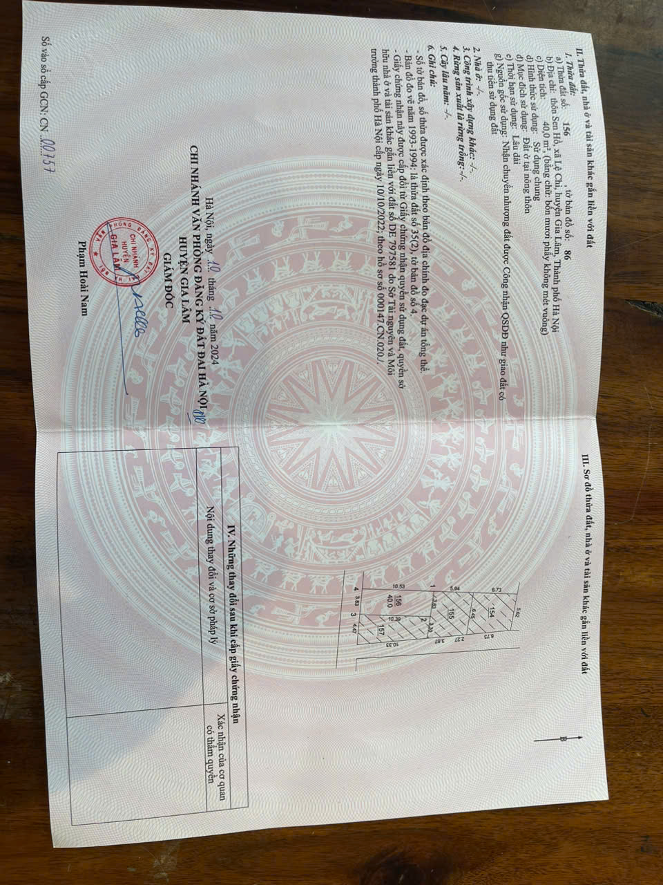 CẦN BÁN 40 M2 ĐẤT SEN HỒ - LỆ CHI, ĐƯỜNG 2 Ô TÔ TRÁNH, GIÁ 3.25 TỶ, LH 0985865658 15977363