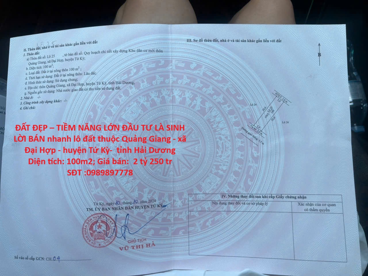 ĐẤT ĐẸP – TIỀM NĂNG LỚN ĐẦU TƯ LÀ SINH LỜI BÁN nhanh lô đất tại huyện Tứ Kỳ tỉnh Hải Dương 15978076