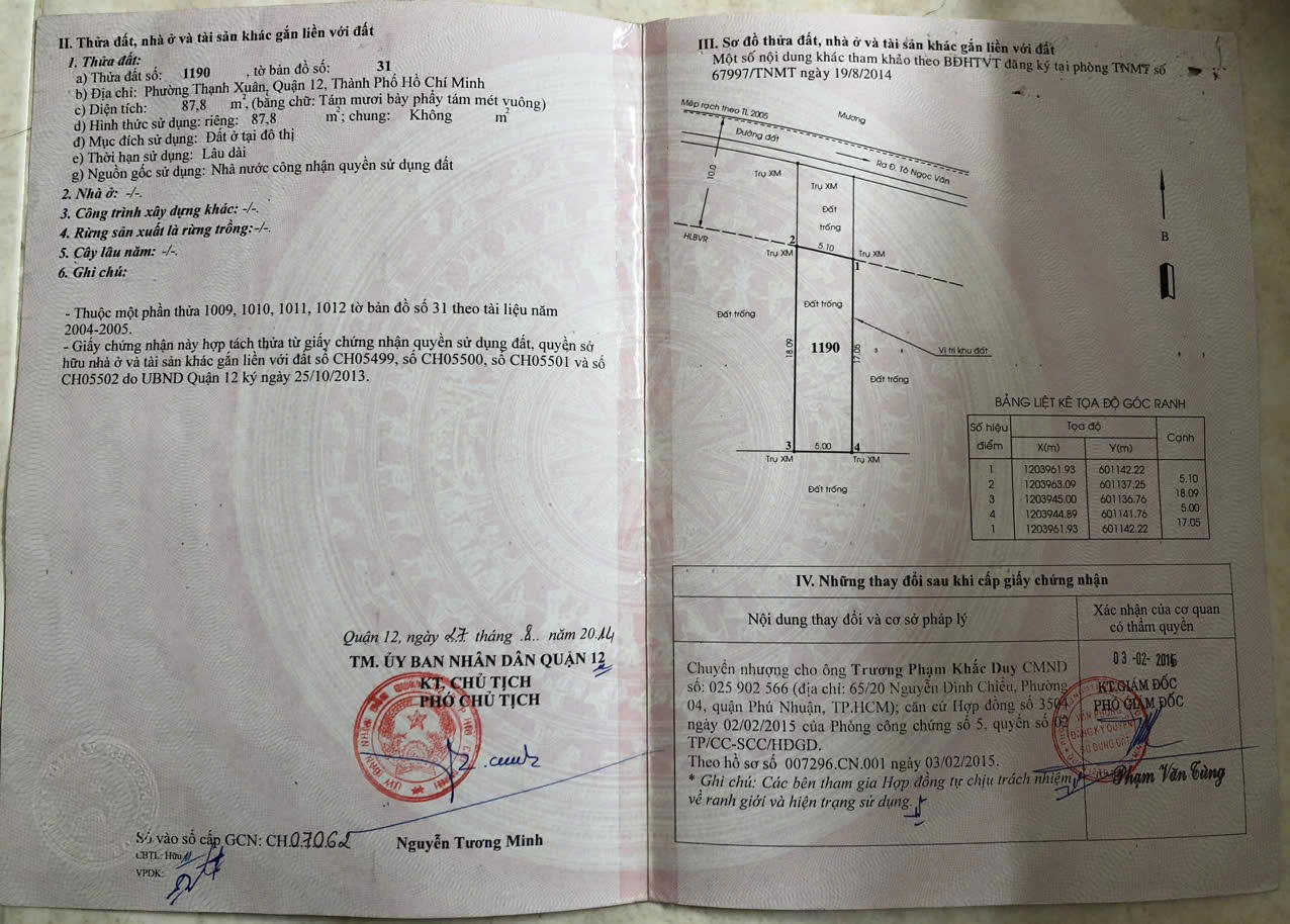 Bán Lô Đất 2 Mặt Tiền Phường Thạnh Xuân, Quận 12, TP HCM 15978120