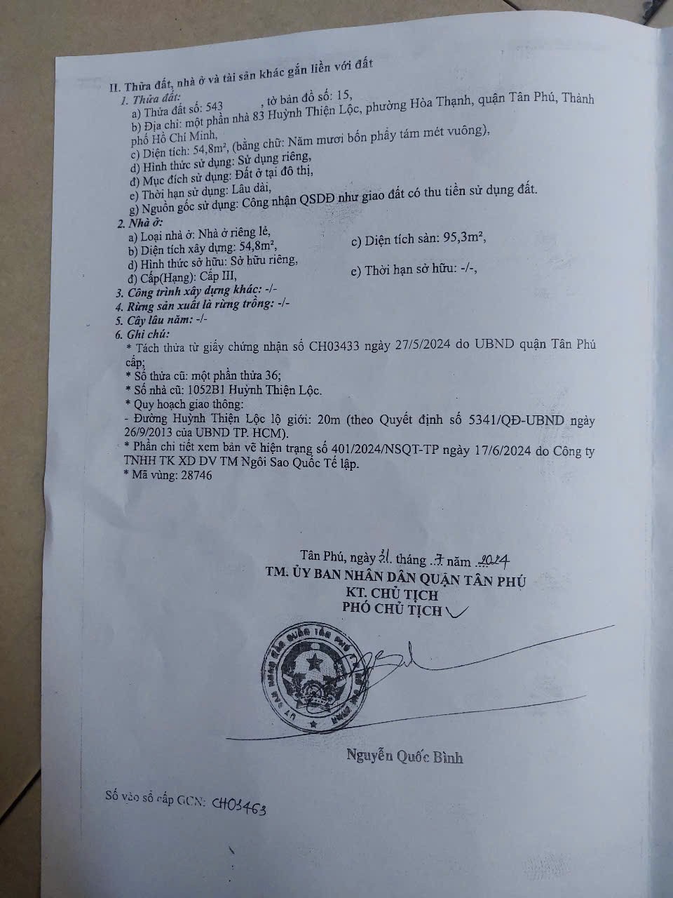 NHÀ ĐẸP  - GIÁ TỐT Chính Chủ Cần bán nhanh căn nhà tại quận Tân Phú, TPHCM 15978507