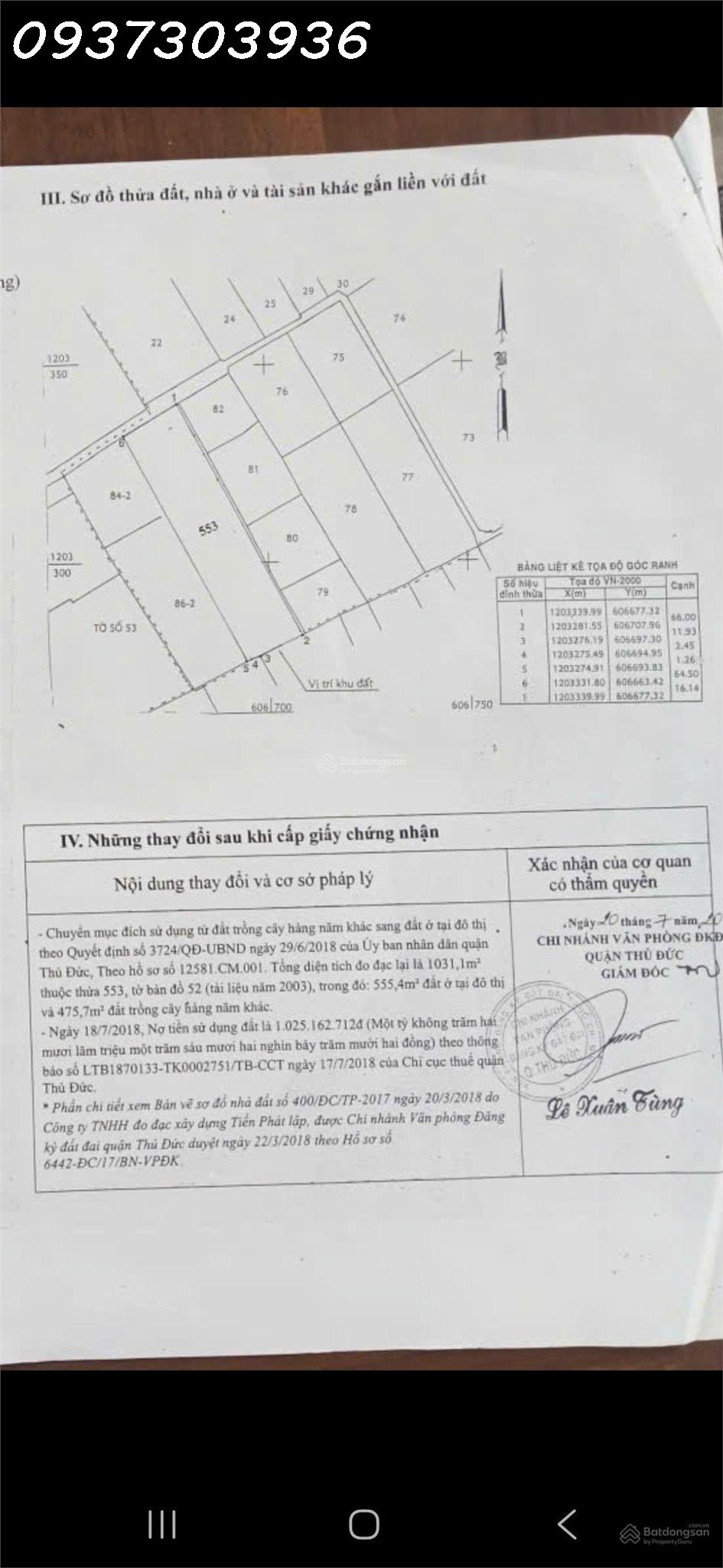 Bán đất 1037m² Tam Bình Thủ Đức, ngang 16m, 555m² thổ cư, gần đường Ngô Chí Quốc – giá 32 tỷ 15979276