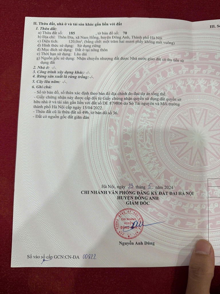 BÁN ĐẤT THỔ CƯ NAM HỒNG – ĐÔNG ANH, HÀ NỘI 15979430