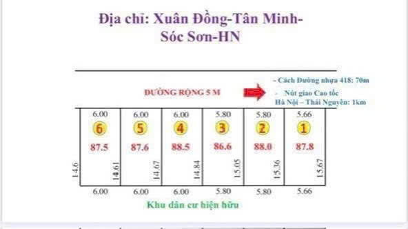 CẦN BÁN LÔ ĐẤT VỊ TRÍ CỰC TIÊM NĂNG , SÁT ĐƯỜNG TỈNH LỘ 418  ,DT - 87,8 M FUN THỔ CƯ  GIÁ NHỈNH 2 15979764