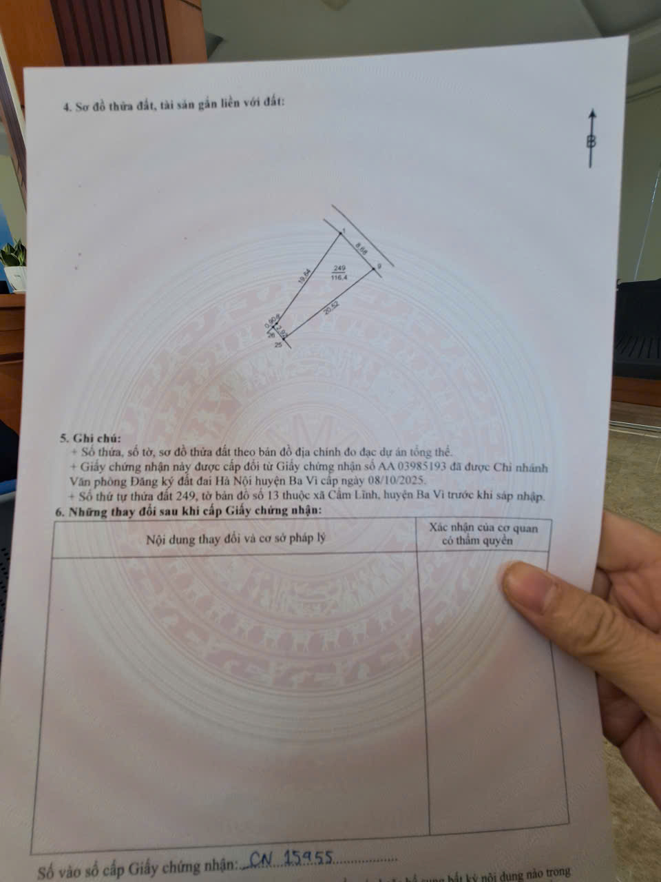 Cần tiền bán lô đất 116m² CLN tại Cẩm Lĩnh, Ba Vì, Hà Nội. 15980546