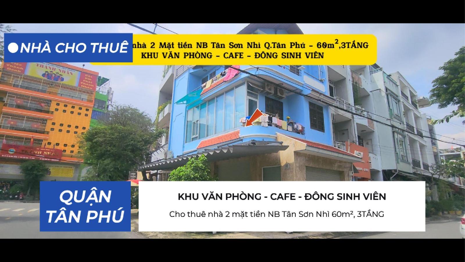 Cho thuê nhà 2 mặt tiền NB Tân Sơn Nhì Q.Tân Phú 60m², 3TẦNG - CẠNH CÔNG VIÊN 15980924