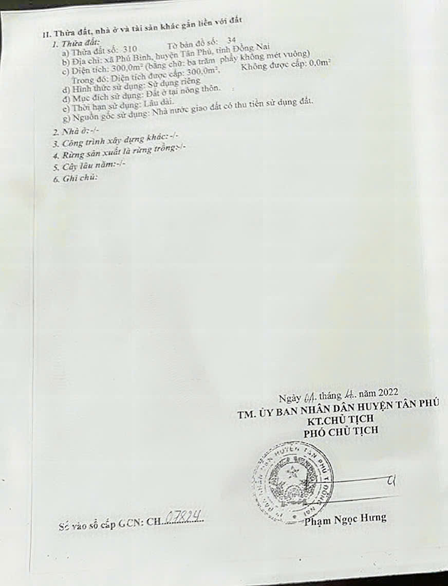 Chính Chủ Bán 300m2 Đất Full Thổ Cư Tại Xã Phú Bình, Huyện Tân Phú, Đồng Nai 15981155
