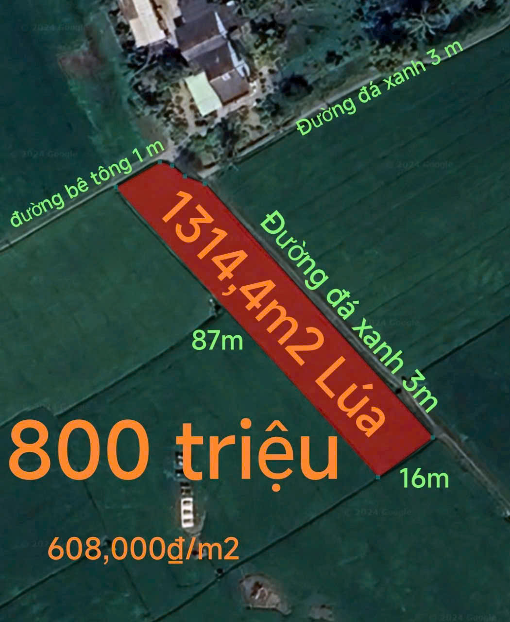 Bán gấp lô đất lúa hai mặt tiền xã Đức Tân giá 800 triệu 15981180