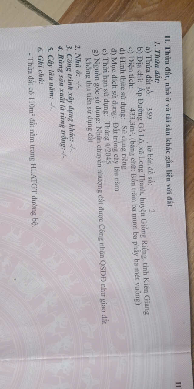 Chính chủ cần bán lô đất tại Ấp Đường Gỗ Lộ-Long Thạnh - Giồng Riềng - Kiên Giang 15981413