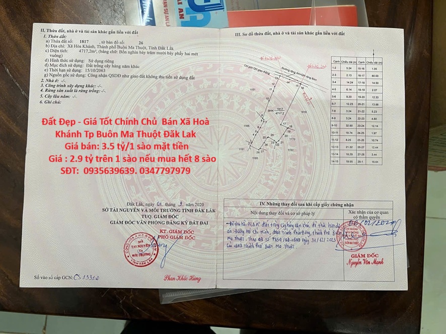 Đất Đẹp - Giá Tốt Chính Chủ  Bán Xã Hoà Khánh Tp Buôn Ma Thuột Đăk Lak 15981745