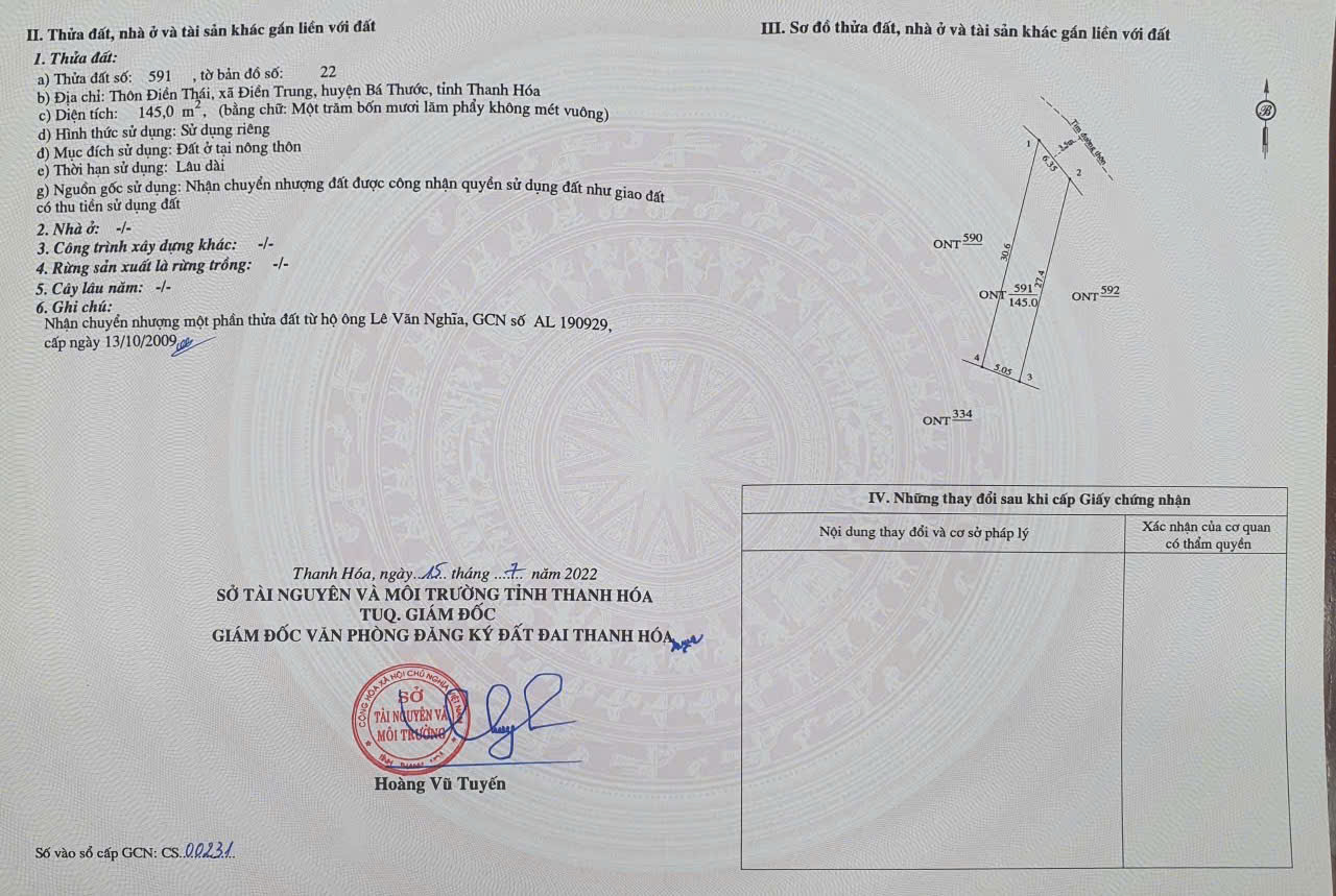 CHÍNH CHỦ CẦN BÁN LÔ ĐẤT THỔ CƯ – SỔ ĐỎ CHÍNH CHỦ TẠI HUYỆN BÁ THƯỚC, THANH HÓA CHỈ 3xxtr 15981882