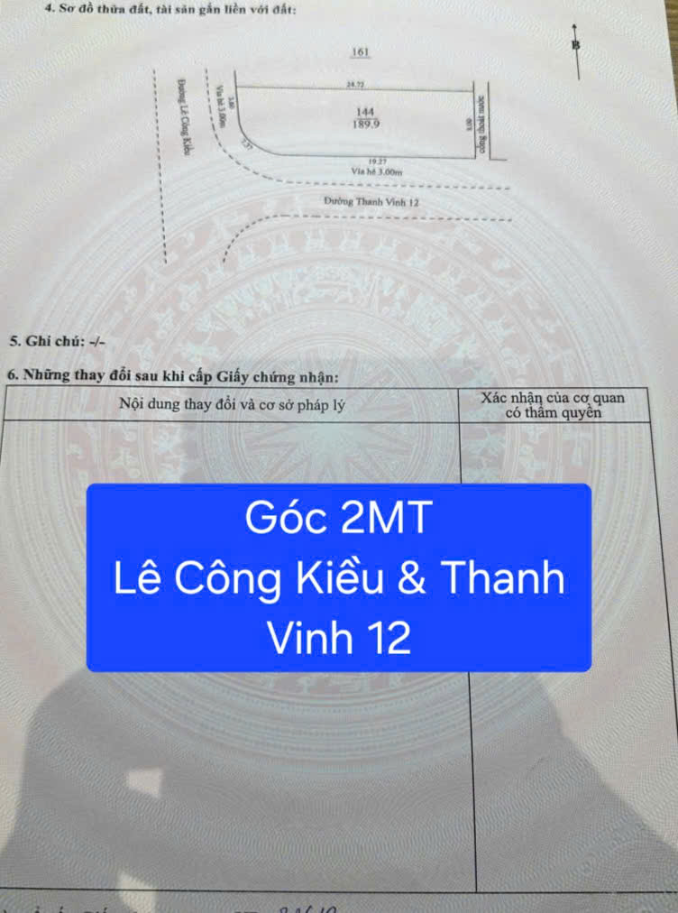 💥LÔ GÓC 2 MẶT TIỀN LÊ CÔNG KIỀU – THANH VINH 12, VỊ TRÍ ĐẸP ĐẦU TƯ SINH LỜI 15982394