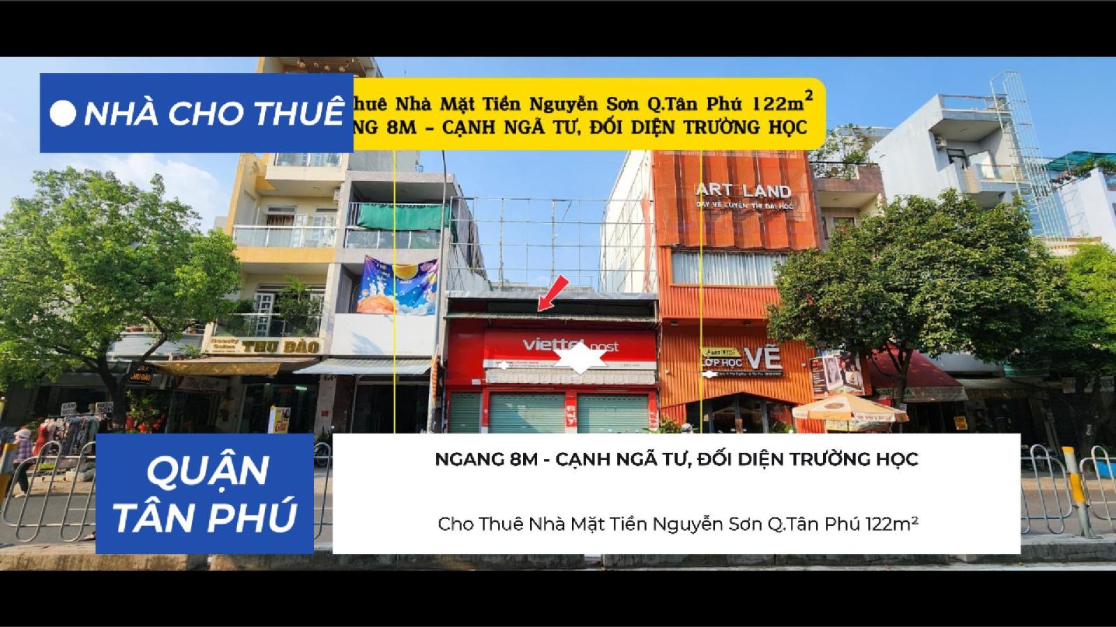 Cho thuê nhà Mặt Tiền Nguyễn Sơn Q.Tân Phú 128m²,NGANG 8M, CẠNH NGÃ TƯ, TRƯỜNG HỌC 15982421