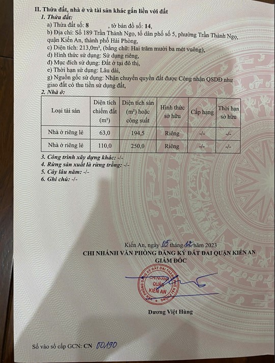 BÁN NHÀ MẶT ĐƯỜNG TRẦN THÀNH NGỌ – TRUNG TÂM KIẾN AN – NHÀ 2 KHỐI – GIÁ 18 TỶ 15982825