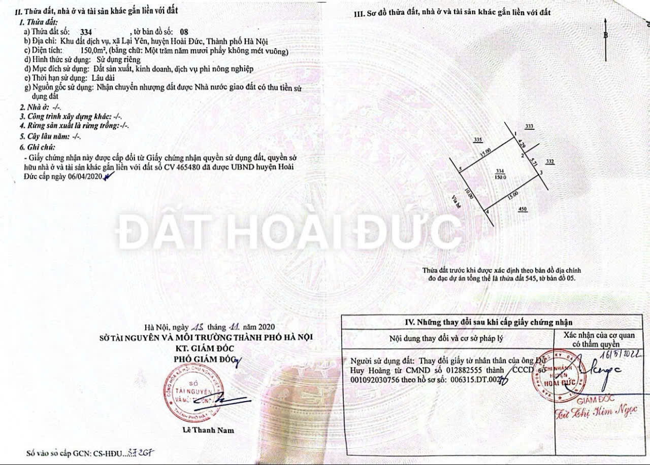 BÁN LÔ ĐẤT 150M2 TẠI KHU ĐẤT DỊCH VỤ - XÃ LẠI YÊN - HOÀI ĐỨC - HÀ NỘI 15983067