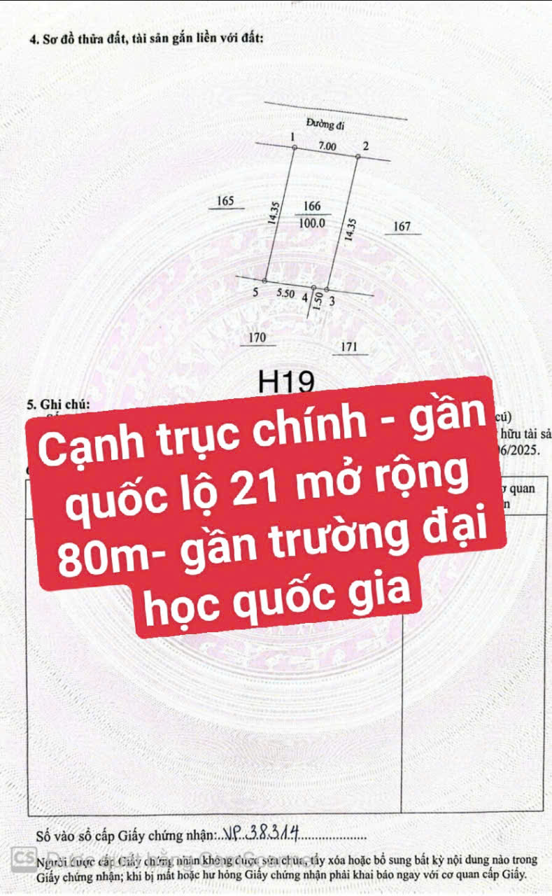 Bán rẻ Lô đất vị trí đắc địa cạnh Đại học Quốc gia. Chỉ 4x tr/m2. LH: 0948558676 15983382