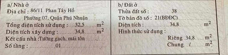 Nhà 1 trệt 3.6x10m 86/11 Phan Tây Hồ 4.8 tỷ 15983401