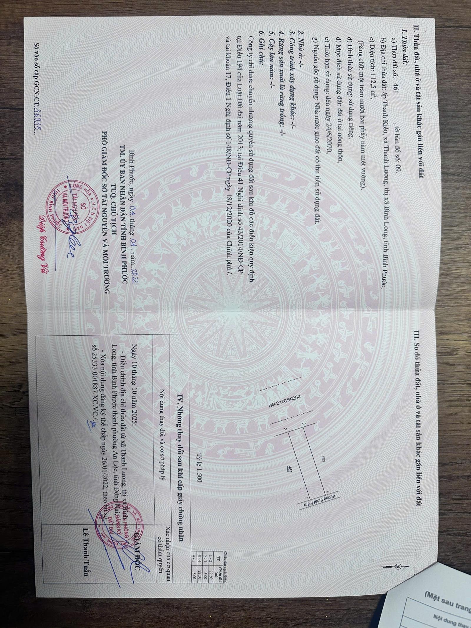 BÁN ĐẤT FULL TTHỔ CƯ 5*22 P.AN LỘC 15983495