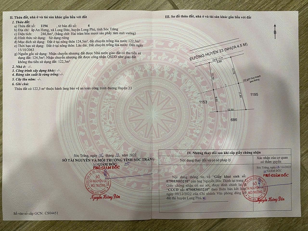 ĐẤT ĐẸP – GIÁ TỐT  – CHÍNH CHỦ CẦN BÁN GẤP tại  Xã Long Đức, Huyện Long Phú, Sóc Trăng 15983639