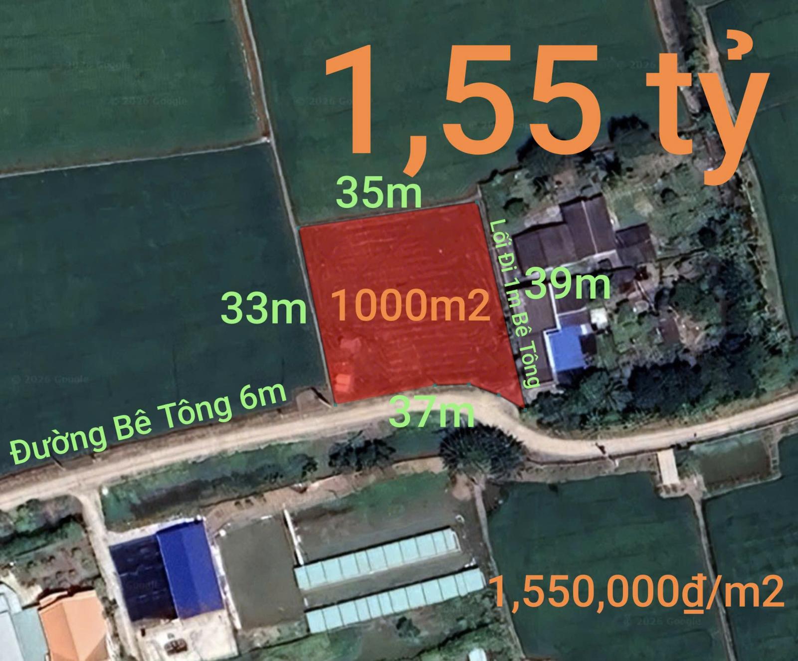 Bán lô đất lúa chuyển thổ đường bê tông 6m giá 1,55 tỷ 15984453