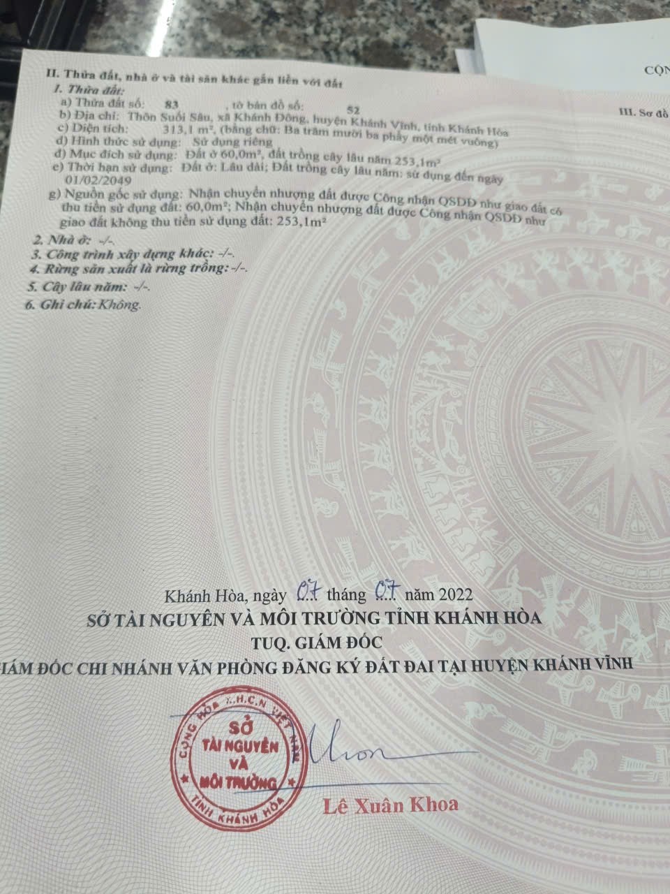 ĐẤT ĐẸP– GIÁ TỐT  – CHÍNH CHỦ CẦN BÁN NHANH Đất Tại Xã Khánh Đông, Khánh Vĩnh, Khánh Hòa 15984973